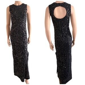 Laundry by Shelli Segal Platinum Black Sequin Open Back Maxi Dress Size 2